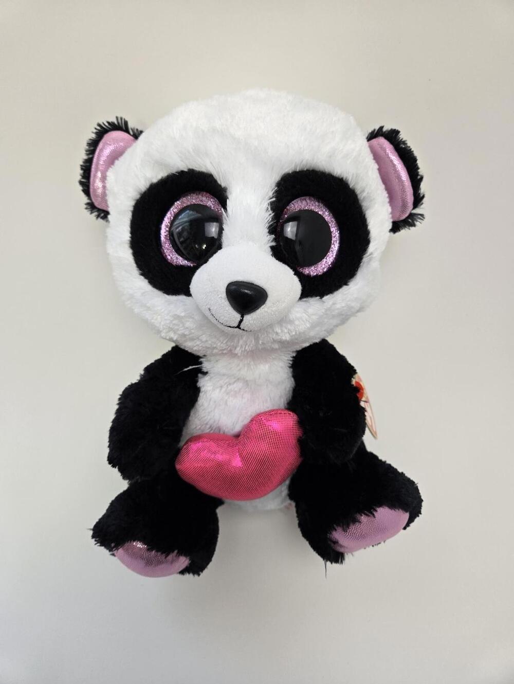 Ty Beanie Boo “Cutie Pie” the Panda Holding Pink Heart (Larger 9 inch)